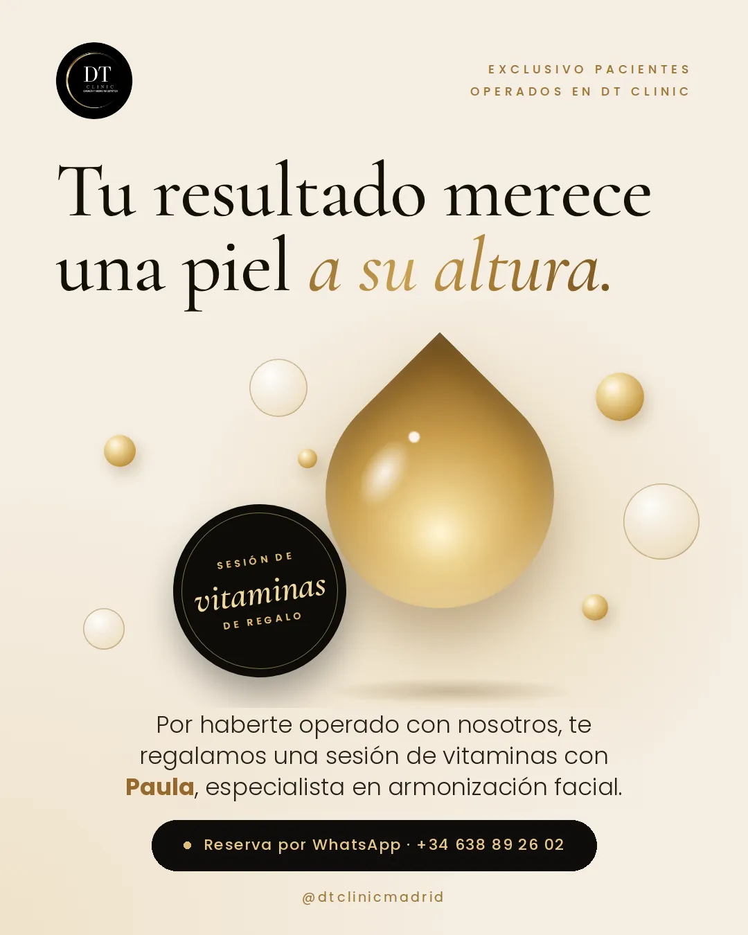 Sesión de vitaminas faciales de regalo con Paula, especialista en armonización facial de DT Clinic